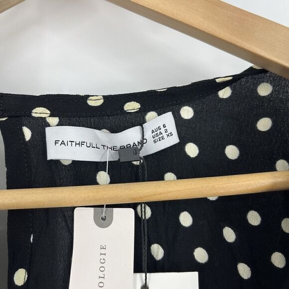 Faithfull The Brand Anthropologie Jumpsuit Size XS Black Helena Polka Dot Bow - Picture 5 of 12